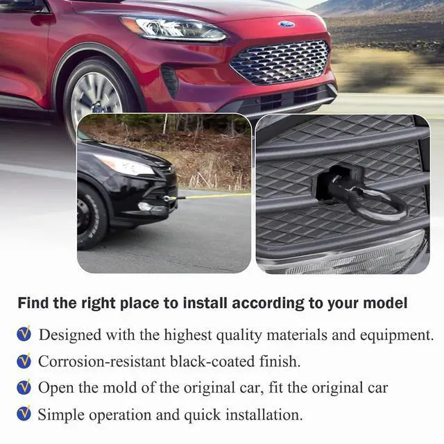 Alt view image 4 of 7 - Front&Rear Tow Hook Recovery Towing Hook for 2013-2021 Ford Escape Focus Fusion Mustang Edge GT Lincoln MKC MKZ # 6M2Z17A954A