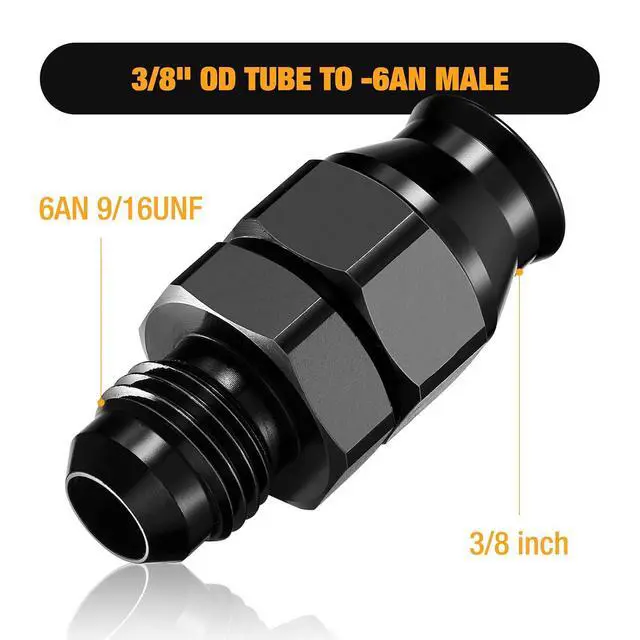 Alt view image 2 of 7 - 6AN Male to 3/8" Hardline Tube Fuel Line Fitting, 3/8 inch OD tube to 6AN male Straight Hard Tube Adapter Aluminum 1PC