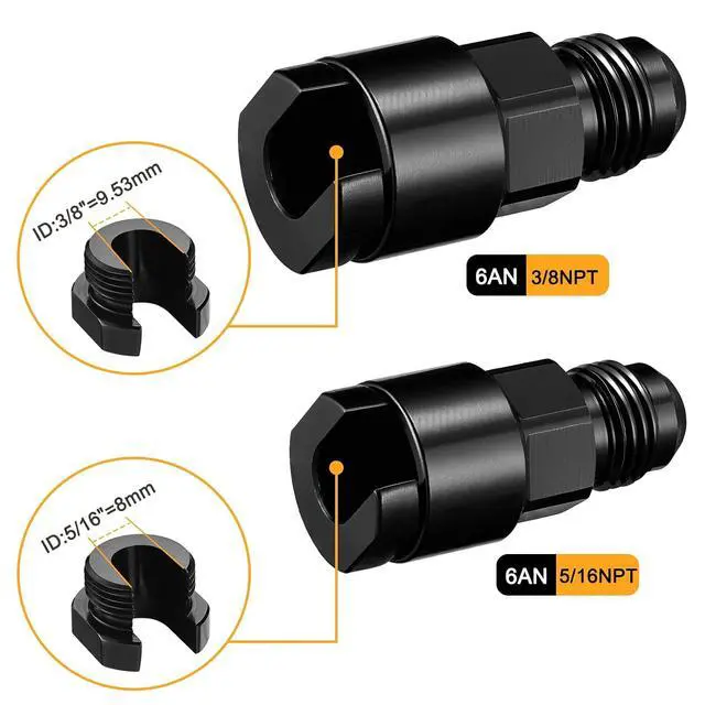 Alt view image 3 of 7 - 2 PCS 6AN Male Flared to 3/8", 5/16" SAE Quick Connect Female Screw On Adapter Fitting EFI Aluminum Connector Fuel Adapter Connector