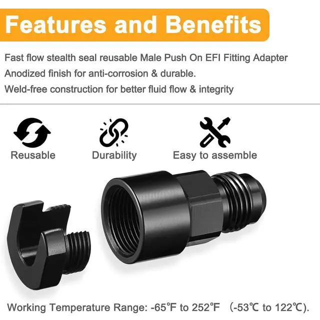 Alt view image 5 of 7 - 2 PCS 6AN Male Flared to 3/8", 5/16" SAE Quick Connect Female Screw On Adapter Fitting EFI Aluminum Connector Fuel Adapter Connector