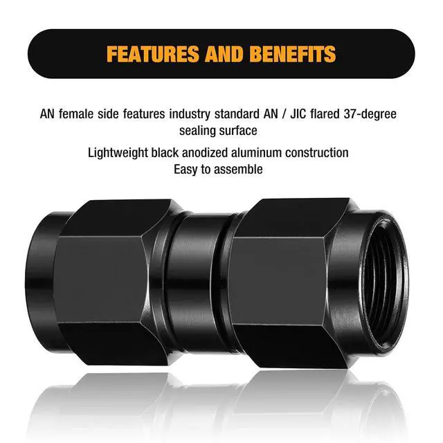Alt view image 5 of 7 - 10AN Female to 10AN Female Straight Swivel Coupler Union Fitting Adapter Aluminum 2 pcs