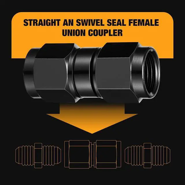 Alt view image 6 of 7 - 10AN Female to 10AN Female Straight Swivel Coupler Union Fitting Adapter Aluminum 2 pcs