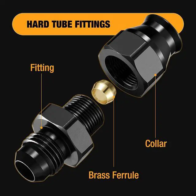 Alt view image 3 of 7 - 6AN Male to 3/8" Hardline Tube Fuel Line Fitting, 3/8 inch OD tube to 6AN male Straight Hard Tube Adapter Aluminum 1PC