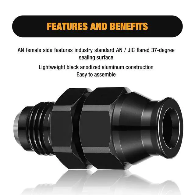 Alt view image 4 of 7 - 6AN Male to 3/8" Hardline Tube Fuel Line Fitting, 3/8 inch OD tube to 6AN male Straight Hard Tube Adapter Aluminum 1PC