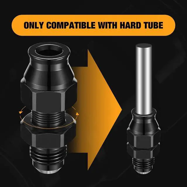 Alt view image 5 of 7 - 6AN Male to 3/8" Hardline Tube Fuel Line Fitting, 3/8 inch OD tube to 6AN male Straight Hard Tube Adapter Aluminum 1PC
