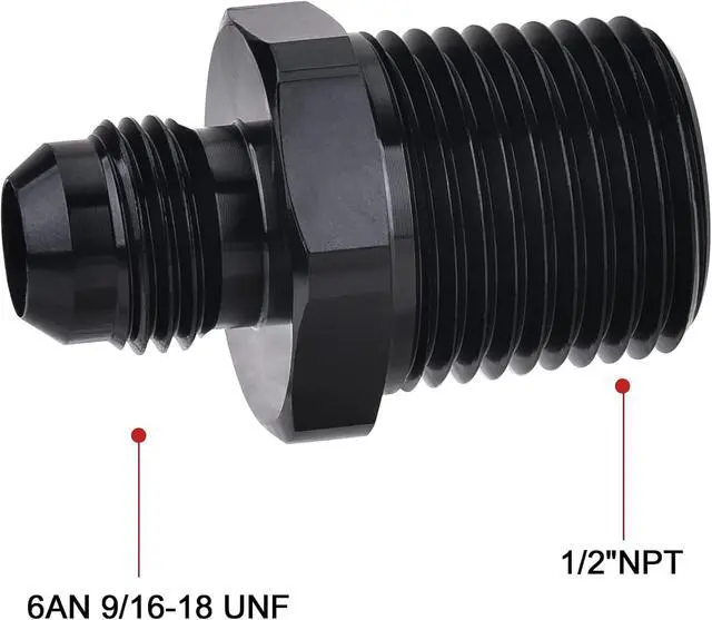 Alt view image 2 of 4 - Straight 6AN Male Flare to 1/2" NPT Pipe Adapter Fitting Aluminum