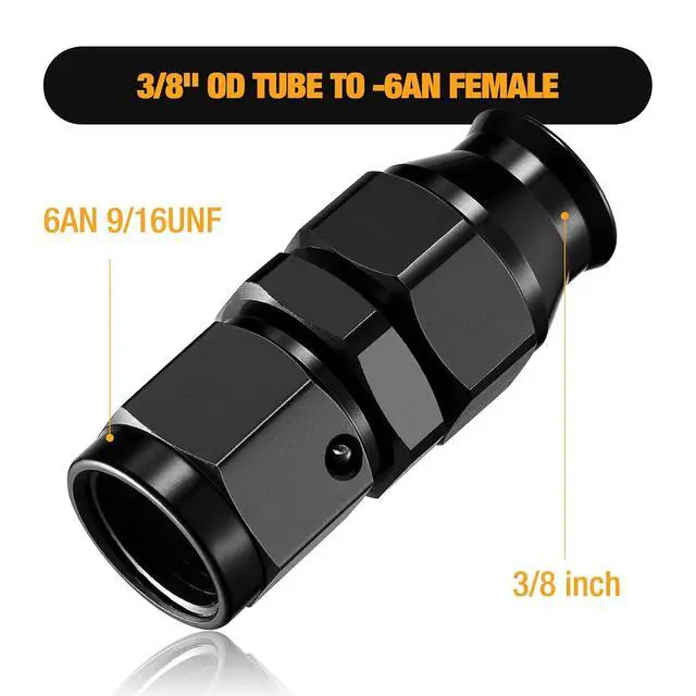 Alt view image 2 of 7 - 6AN Female Flare to 3/8" Hardline Tube Fuel Line Fitting, 3/8 inch OD tube to 6AN female Straight Aluminum Hard Tube Adapter Aluminum 2pcs