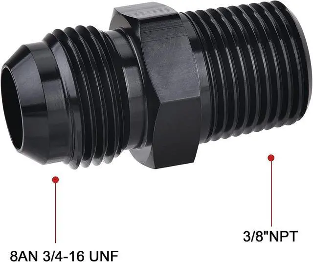 Alt view image 2 of 4 - Straight 8AN Male Flare to 3/8" NPT Pipe Adapter Fitting Aluminum