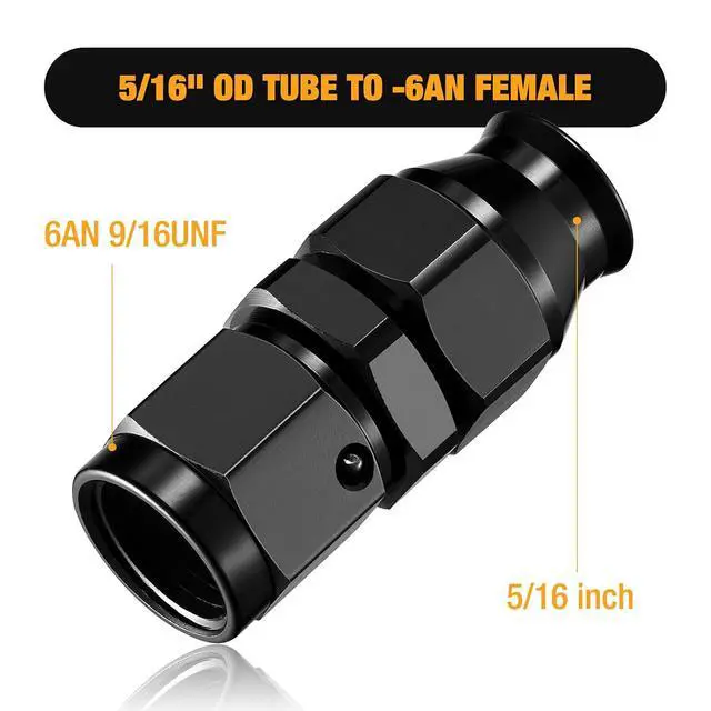 Alt view image 2 of 7 - 6AN Female Flare to 5/16" Hardline Tube Fuel Line Fitting, 5/16 inch OD tube to 6AN female Straight Aluminum Hard Tube Adapter Aluminum 2pcs