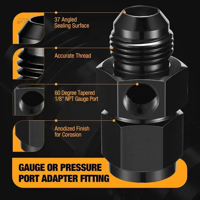 Alt view image 4 of 6 - 10AN Male Flare to 10AN Female Swivel with 1/8" NPT Female Sensor Port Fuel Pressure Take Off Fitting Adapter Aluminum