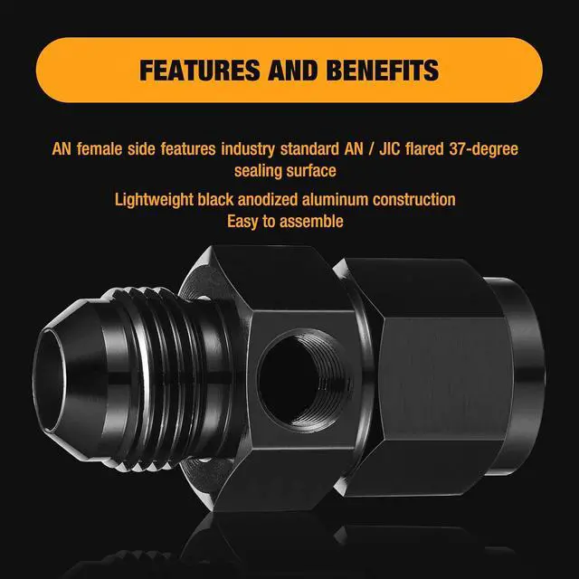 Alt view image 5 of 6 - 10AN Male Flare to 10AN Female Swivel with 1/8" NPT Female Sensor Port Fuel Pressure Take Off Fitting Adapter Aluminum