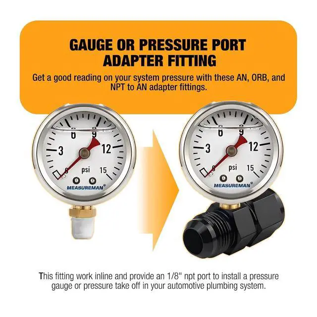 Alt view image 6 of 6 - 10AN Male Flare to 10AN Female Swivel with 1/8" NPT Female Sensor Port Fuel Pressure Take Off Fitting Adapter Aluminum