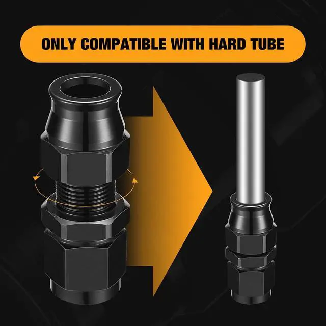 Alt view image 5 of 7 - 6AN Female Flare to 3/8" Hardline Tube Fuel Line Fitting, 3/8 inch OD tube to 6AN female Straight Aluminum Hard Tube Adapter Aluminum 2pcs