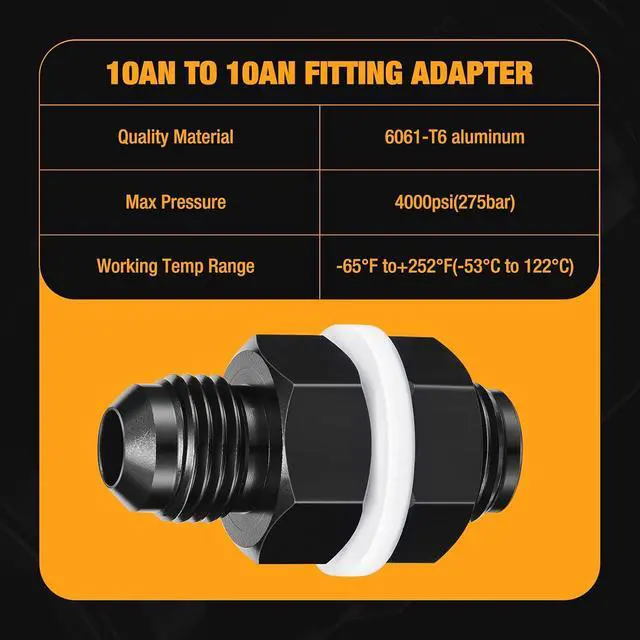 Alt view image 2 of 6 - Male 10AN Bulkhead Fuel Cell Fitting Adapter Straight Aluminum 2 pcs