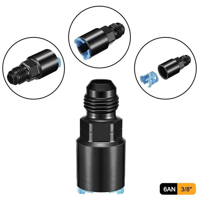 Alt view image 2 of 6 - 6AN Male to 3/8" SAE Quick-Disconnect Female Push-On EFI Fitting Aluminum Connector Oil Fuel Adapter
