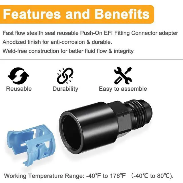 Alt view image 5 of 6 - 6AN Male to 3/8" SAE Quick-Disconnect Female Push-On EFI Fitting Aluminum Connector Oil Fuel Adapter