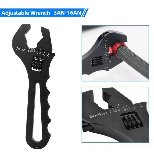 Alt view image 2 of 7 - An Fitting Wrench 3AN-16AN Adjustable Wrench Aluminum Lightweight Spanner Tools for An Hose Fitting Adapter End, Black (Pack of 2)