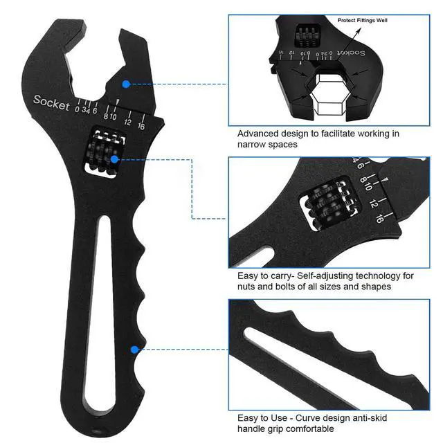 Alt view image 4 of 7 - An Fitting Wrench 3AN-16AN Adjustable Wrench Aluminum Lightweight Spanner Tools for An Hose Fitting Adapter End, Black (Pack of 2)