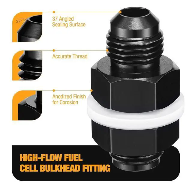 Alt view image 4 of 6 - Male 10AN Bulkhead Fuel Cell Fitting Adapter Straight Aluminum 2 pcs