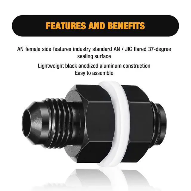 Alt view image 5 of 6 - Male 10AN Bulkhead Fuel Cell Fitting Adapter Straight Aluminum 2 pcs