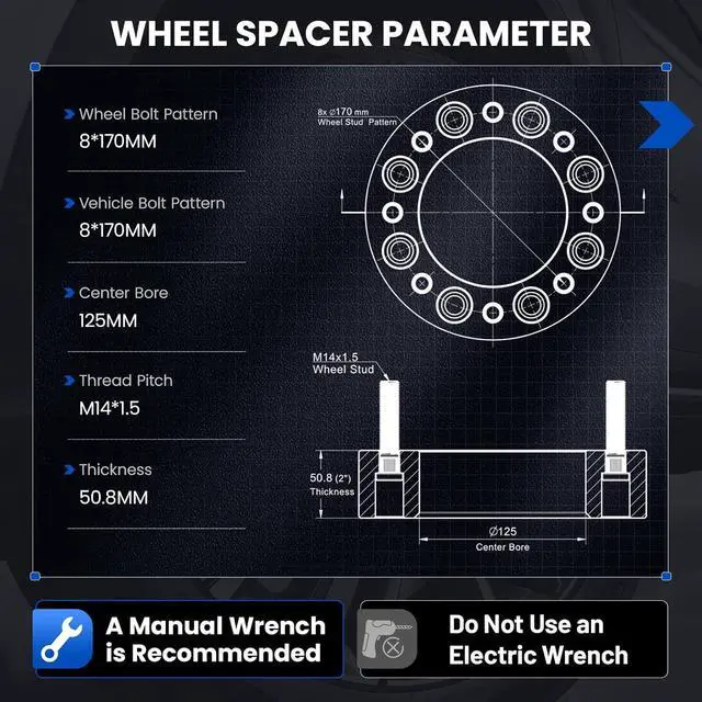 Alt view image 3 of 7 - 8x6.7 Wheel Spacers 2inch Compatible with Ford 2003-2018 F-250 / F-350 Super Duty, 2003-2005 Excursion,125mm Center Bore & 8 Lug M14x1.5 Studs & 170mm Forged Wheel Spacer,4PCS