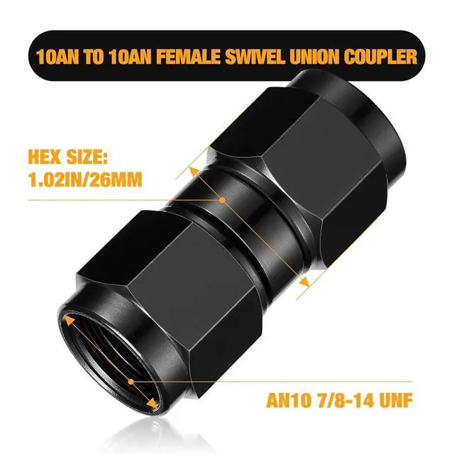 Alt view image 2 of 7 - 10AN Female to 10AN Female Straight Swivel Coupler Union Fitting Adapter Aluminum 2 pcs