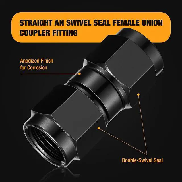 Alt view image 3 of 7 - 10AN Female to 10AN Female Straight Swivel Coupler Union Fitting Adapter Aluminum 2 pcs