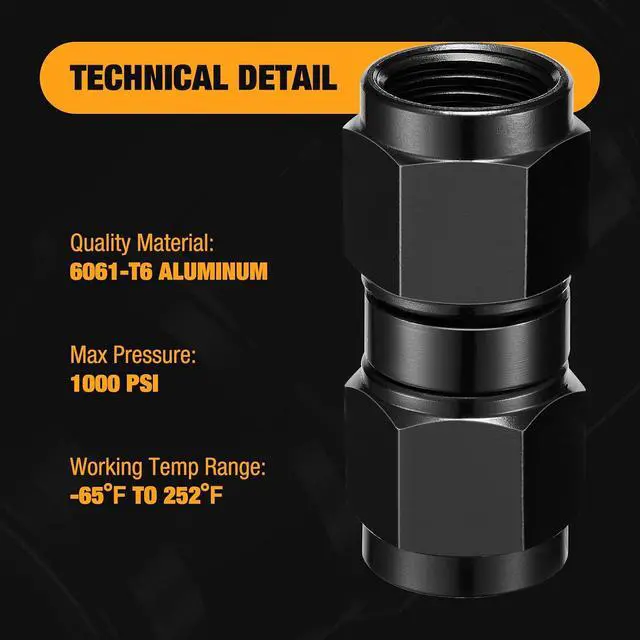 Alt view image 4 of 7 - 10AN Female to 10AN Female Straight Swivel Coupler Union Fitting Adapter Aluminum 2 pcs