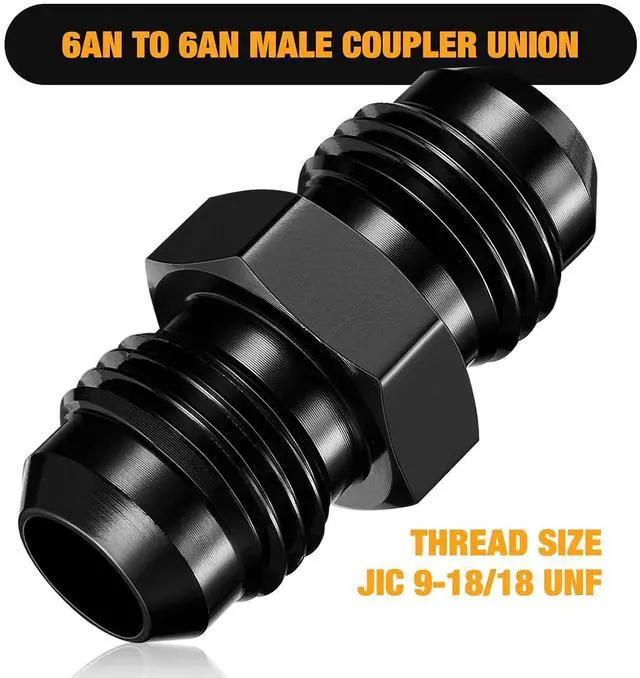 Alt view image 2 of 7 - 6AN to 6AN Male Flare Coupler Union Straight Fuel Hose Adapter Fitting Aluminum 2 PCS