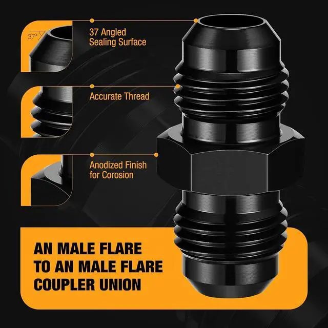 Alt view image 3 of 7 - 6AN to 6AN Male Flare Coupler Union Straight Fuel Hose Adapter Fitting Aluminum 2 PCS