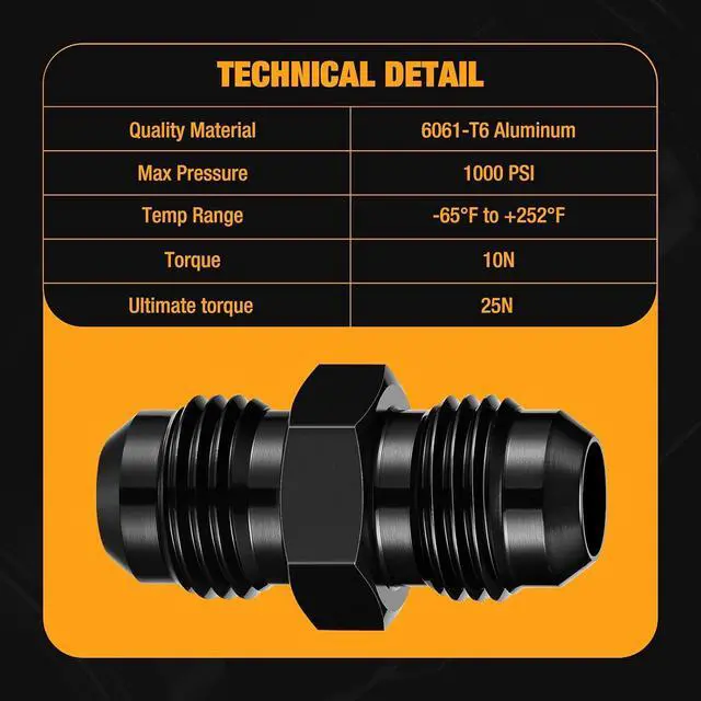 Alt view image 4 of 7 - 6AN to 6AN Male Flare Coupler Union Straight Fuel Hose Adapter Fitting Aluminum 2 PCS