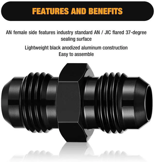 Alt view image 5 of 7 - 6AN to 6AN Male Flare Coupler Union Straight Fuel Hose Adapter Fitting Aluminum 2 PCS