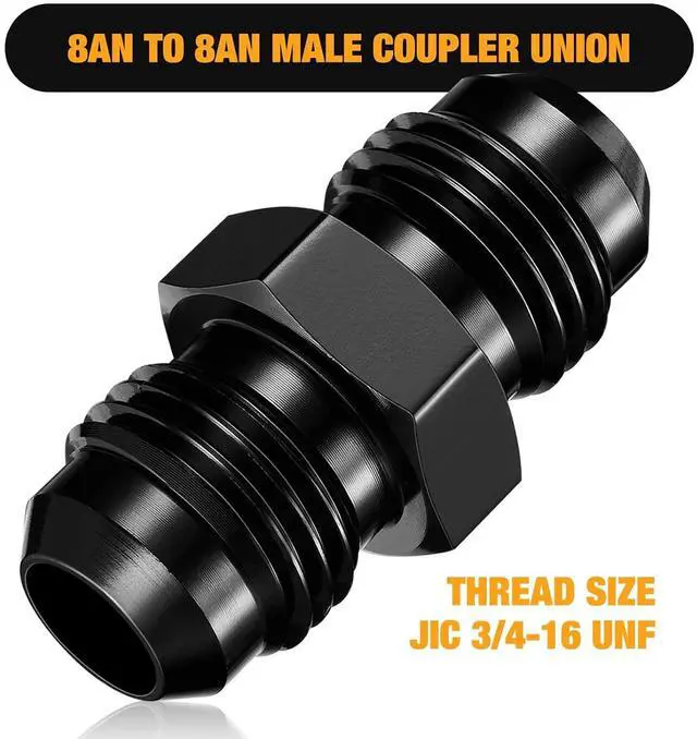 Alt view image 2 of 7 - 8AN to 8AN Male Flare Coupler Union Straight Fuel Hose Adapter Fitting Aluminum 2 PCS