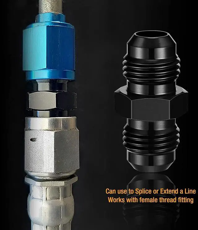 Alt view image 6 of 7 - 6AN to 6AN Male Flare Coupler Union Straight Fuel Hose Adapter Fitting Aluminum 2 PCS