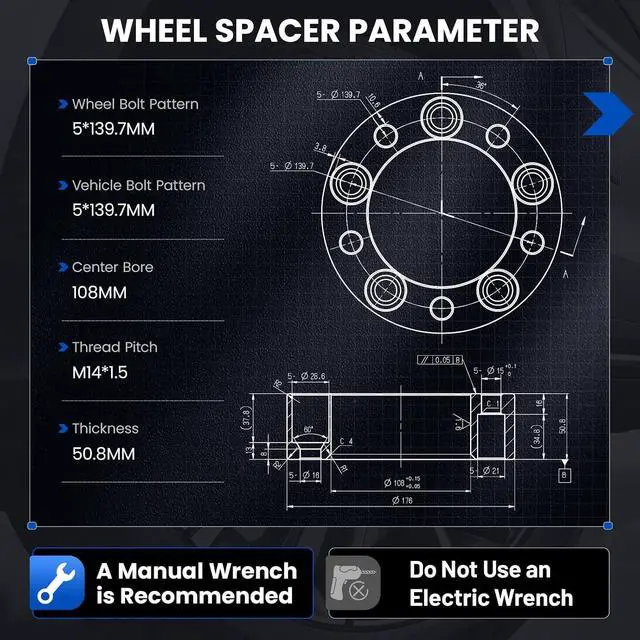 Alt view image 3 of 7 - 2 inch 5x5.5 Wheel Spacers Compatible with RAM 1500 2012-2018,108mm Center Bore & 5 Lug M14x1.5 Studs & 139.7mm Forged Wheel Spacer Compatible with RAM 1500 Classic 2019-2022,4PCS