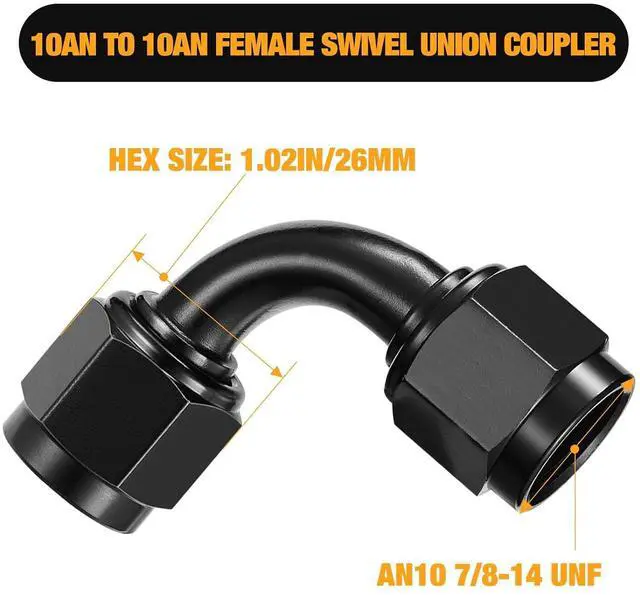Alt view image 2 of 7 - 10AN Female to 10AN Female 90 Degree Swivel Coupler Union Fitting Adapter Aluminum