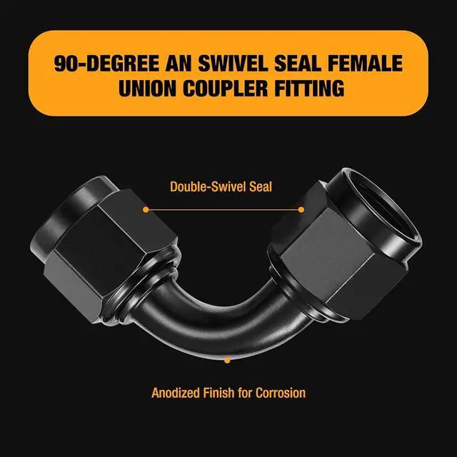 Alt view image 3 of 7 - 10AN Female to 10AN Female 90 Degree Swivel Coupler Union Fitting Adapter Aluminum