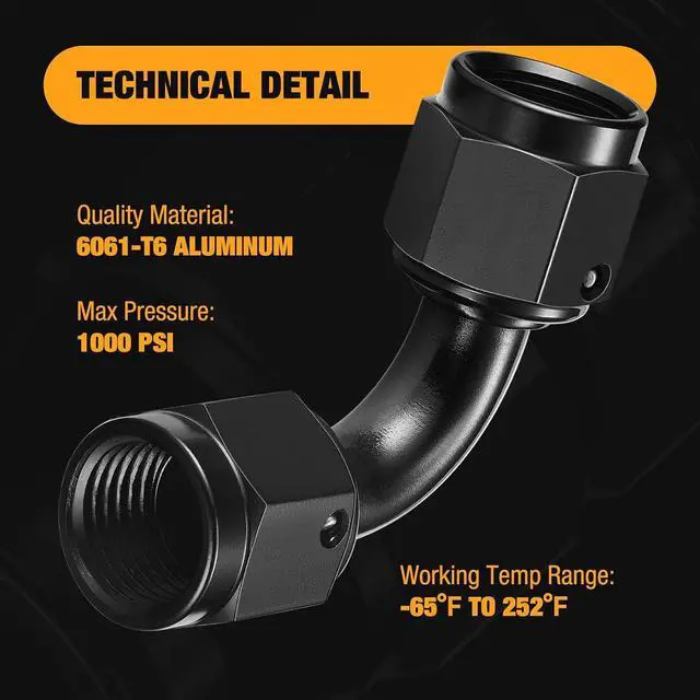 Alt view image 4 of 7 - 10AN Female to 10AN Female 90 Degree Swivel Coupler Union Fitting Adapter Aluminum