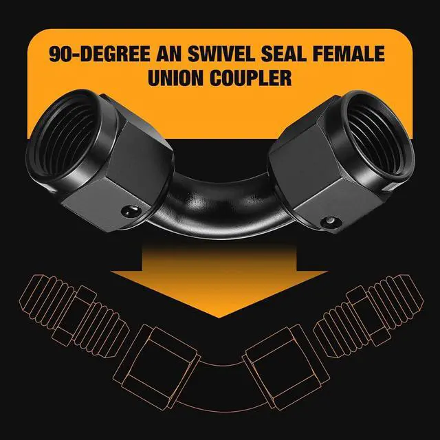 Alt view image 6 of 7 - 10AN Female to 10AN Female 90 Degree Swivel Coupler Union Fitting Adapter Aluminum