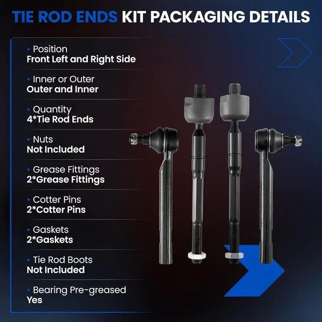 Alt view image 3 of 7 - 4PCS ES800224 ES800226 Front Inner/Outer Tie Rod Ends Kit Compatible with Honda Odyssey 2005-2009(Excluding Touring Models), 2010 Odyssey All Models