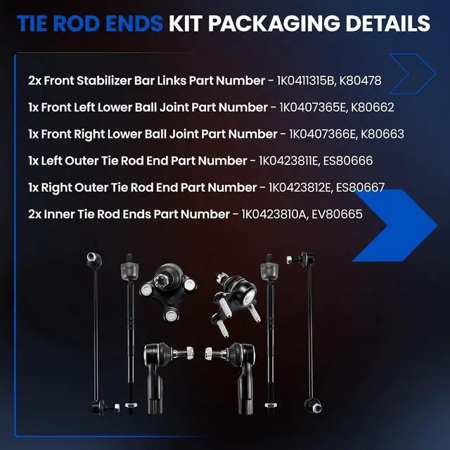 Alt view image 4 of 7 - 8PCS ES80666 ES80667 EV80665 Inner and Outer Tie Rod End kit Compatible with Volkswagen Jetta 2008-2018