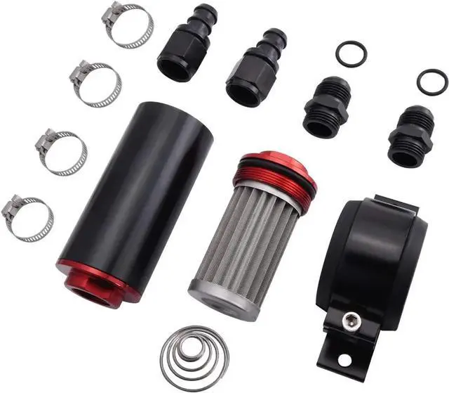 Alt view image 3 of 5 - 10AN Inline Fuel Filter Kit with Bulkhead Adapters, Push Lock Fittings and Fuel Filter Mounting Bracket for 5/8 Fuel Line Hose, Great for Gasoline, E85 Ethanol Fuel and Diesel