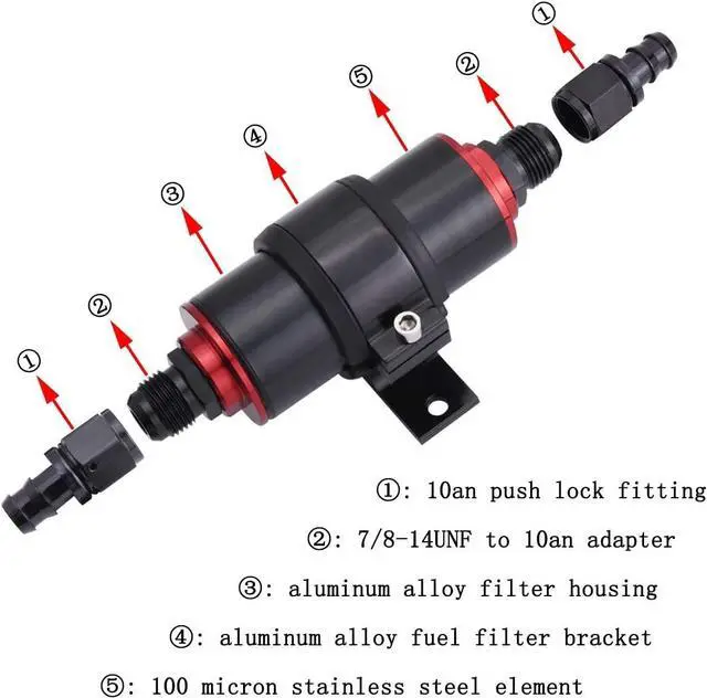 Alt view image 2 of 5 - 10AN Inline Fuel Filter Kit with Bulkhead Adapters, Push Lock Fittings and Fuel Filter Mounting Bracket for 5/8 Fuel Line Hose, Great for Gasoline, E85 Ethanol Fuel and Diesel