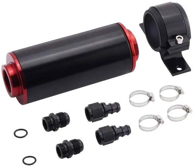 Main image of 8AN High Flow Inline Fuel Filter Kit with Bulkhead Adapter, Push-On Fitting and Fuel Pump Filter Bracket for 1/2 Fuel Hose Line, Great for Gasoline, E85 Ethanol Fuel and Diesel