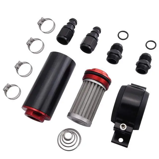 Alt view image 3 of 5 - 8AN High Flow Inline Fuel Filter Kit with Bulkhead Adapter, Push-On Fitting and Fuel Pump Filter Bracket for 1/2 Fuel Hose Line, Great for Gasoline, E85 Ethanol Fuel and Diesel