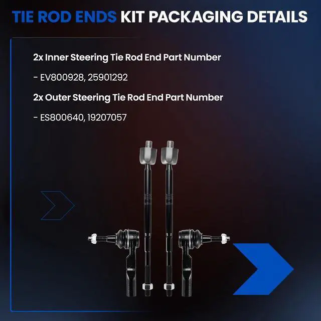 Alt view image 4 of 7 - 4-PC Tie Rod Ends Kits Compatible with Cadillac SRX 2010-2016,2xInner tie rod EV800928,2xOuter tie rod ES800640