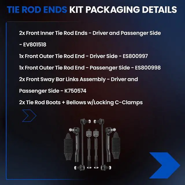 Alt view image 4 of 7 - 8-PC Steering Suspension Kits Compatible with Toyota Sienna 2011-2020,2xInner tie rod EV801518,2xOuter tie rod ES800997 ES800998,2xStabilizer Bar Link K750574,2xdust cover
