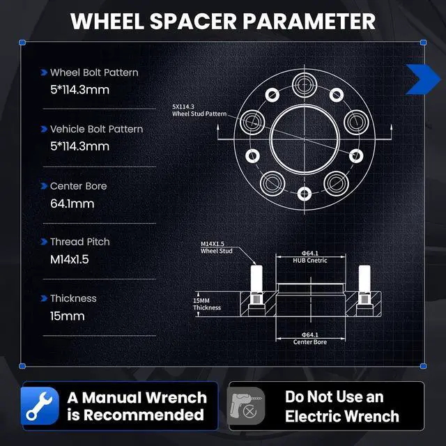 Alt view image 3 of 7 - 5x114.3mm Wheel Spacers 15mm Compatible with Tesla 3 2017-2024, 64.1 mm Center Bore & 5 Lug 5x4.5 Forged Wheel Adapters M14x1.5 Compatible with Tesla Y 2020-2024, 2PCS
