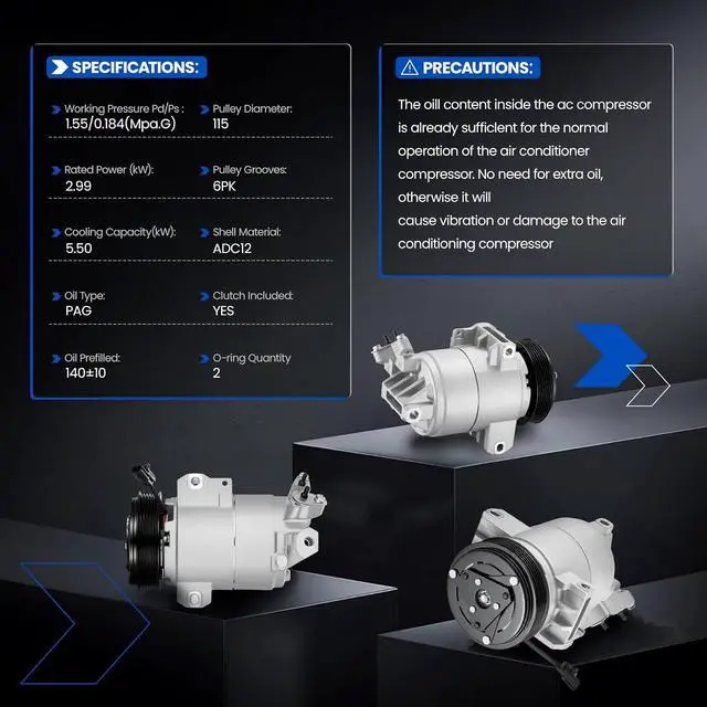 Alt view image 6 of 7 - 98465 Air Conditioning A/C Compressor with Clutch Compatible with Chevrolet City Express 2015-2018 2.0L L4, Compatible with Nissan NV200 2013-2020 2.0L L4