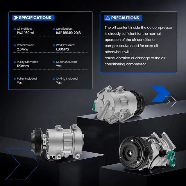 Alt view image 3 of 7 - 1177305 Air Conditioner AC Compressor with Clutch | Compatible with Kia Sportage 2011-2016 2.0L 2.4L, for Sportage 2016 3.3L, Compatible with Hyundai Tucson 2.0L 2.4L